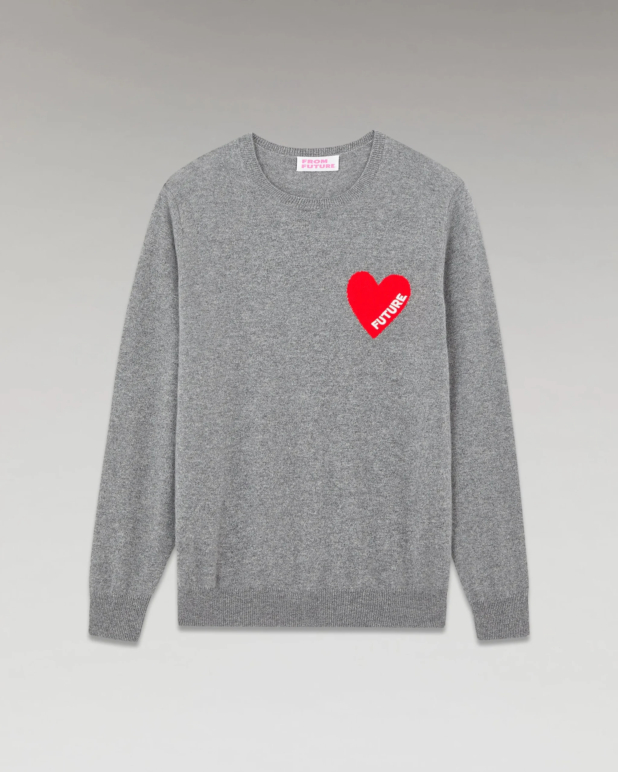 FROM FUTURE Pull Col Rond Coeur GrisChinéFoncé New
