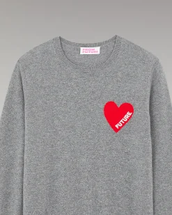 FROM FUTURE Pull Col Rond Coeur GrisChinéFoncé New