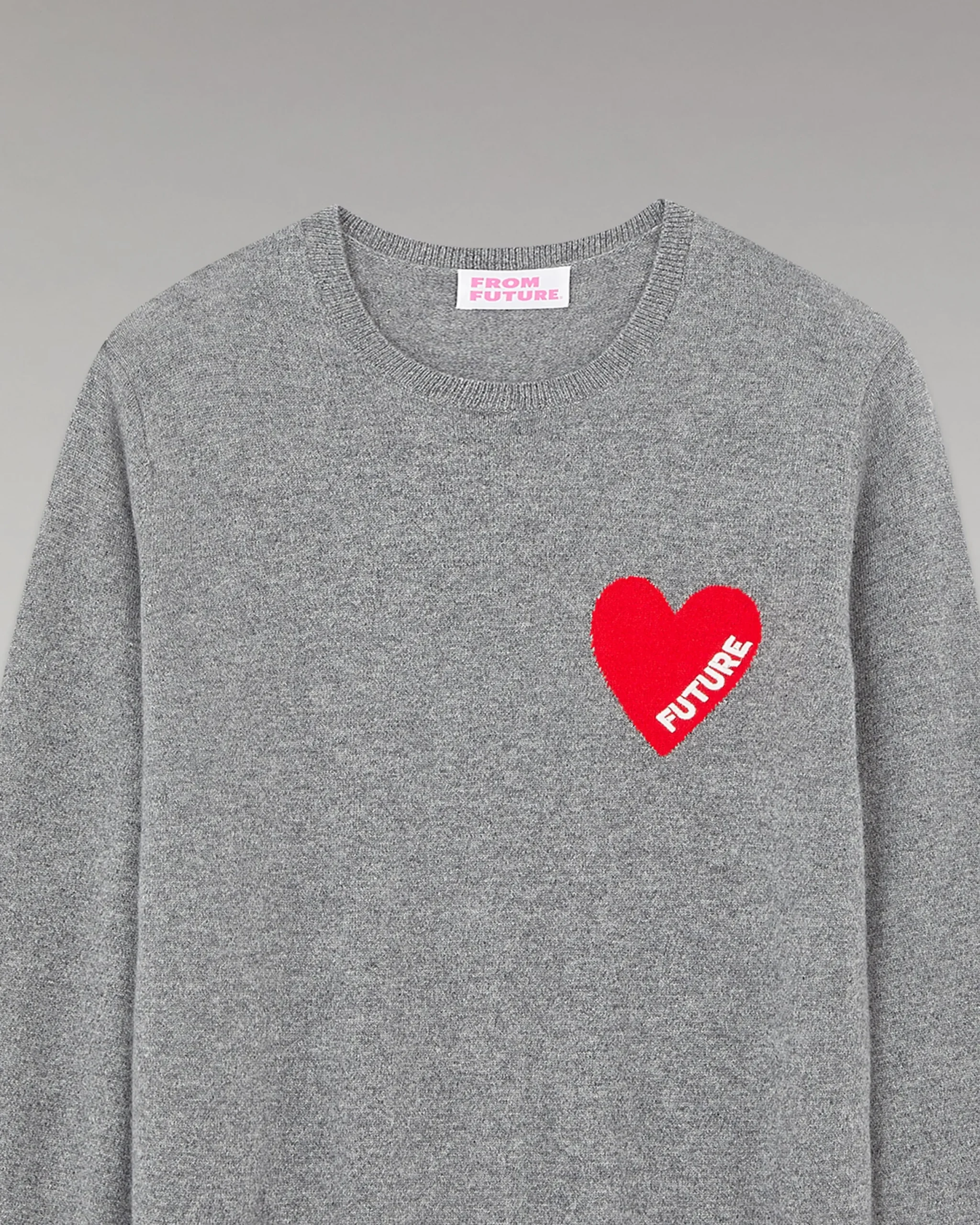 FROM FUTURE Pull Col Rond Coeur GrisChinéFoncé New