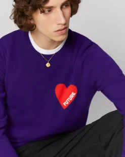 FROM FUTURE Pull Col Rond Coeur GrisChinéFoncé New