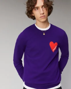 FROM FUTURE Pull Col Rond Coeur GrisChinéFoncé New