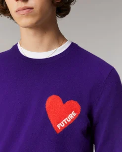 FROM FUTURE Pull Col Rond Coeur GrisChinéFoncé New