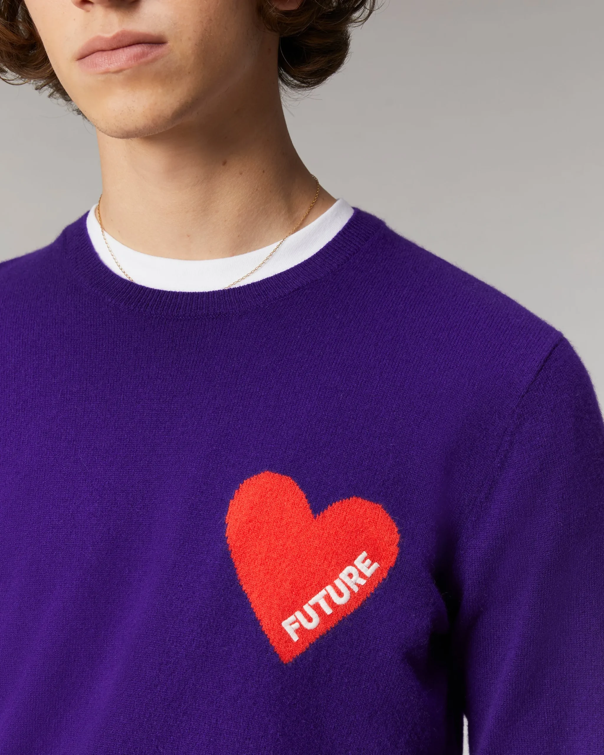 FROM FUTURE Pull Col Rond Coeur GrisChinéFoncé New