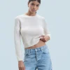 FROM FUTURE Pull Col Rond Raglan Ecru Hot