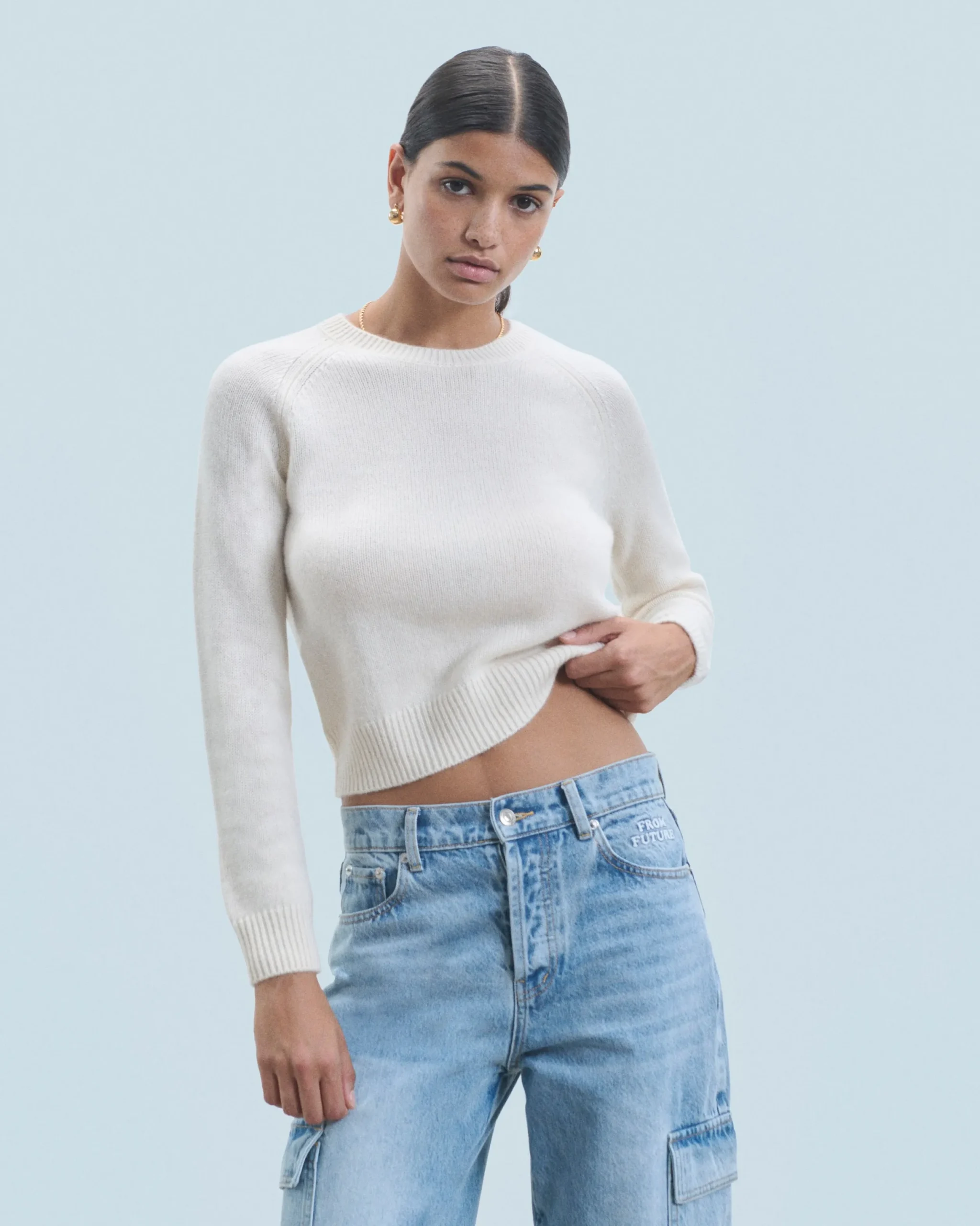 FROM FUTURE Pull Col Rond Raglan Ecru Hot