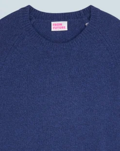 FROM FUTURE Pull Col Rond Raglan DarkBlueMouliné New
