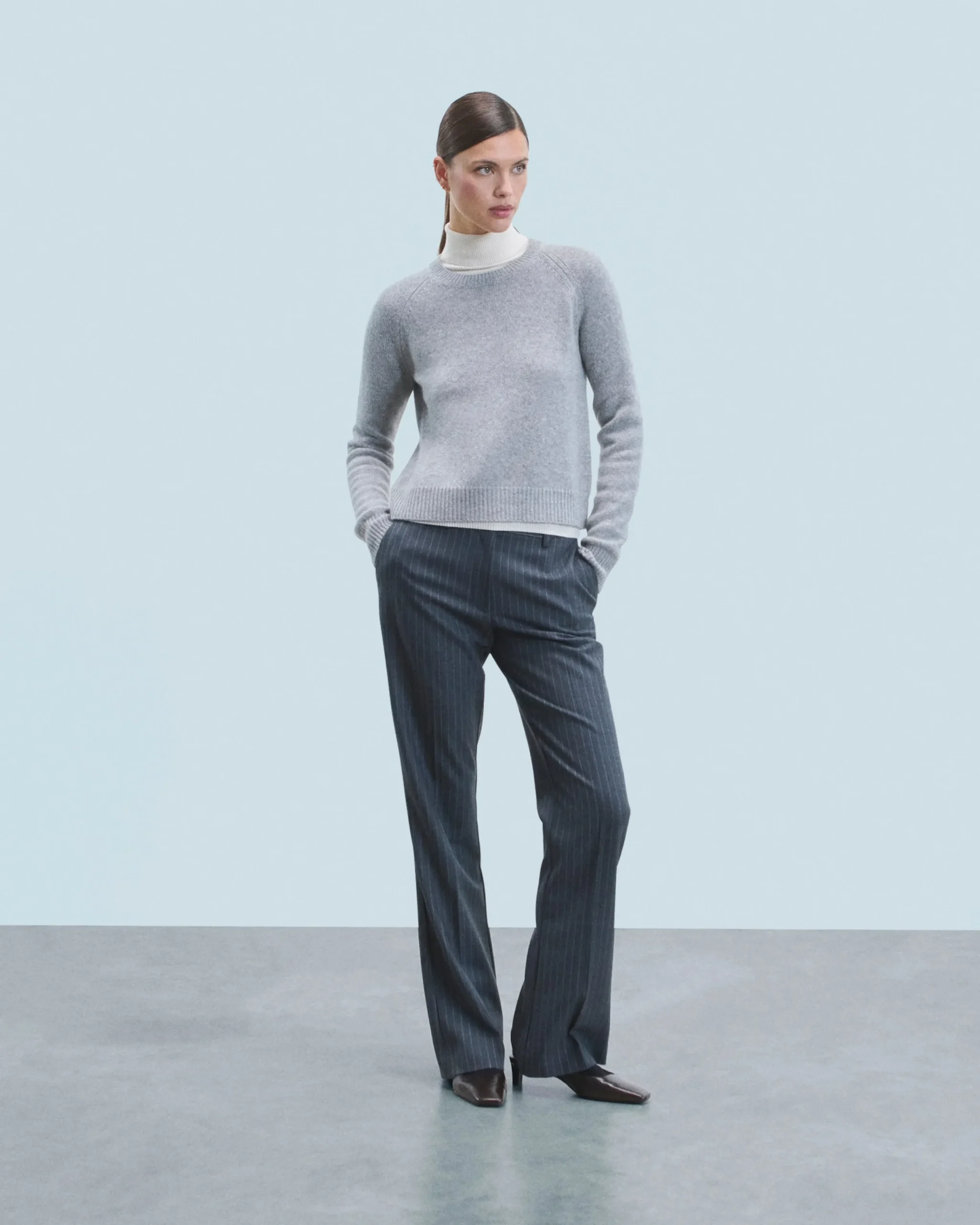 FROM FUTURE Pull Col Rond Raglan GrisChinéFoncé Hot