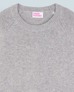 FROM FUTURE Pull Col Rond Raglan GrisChinéFoncé Hot