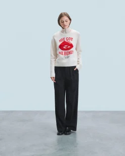 FROM FUTURE Pull Col Rond Red Lips Ecru Outlet