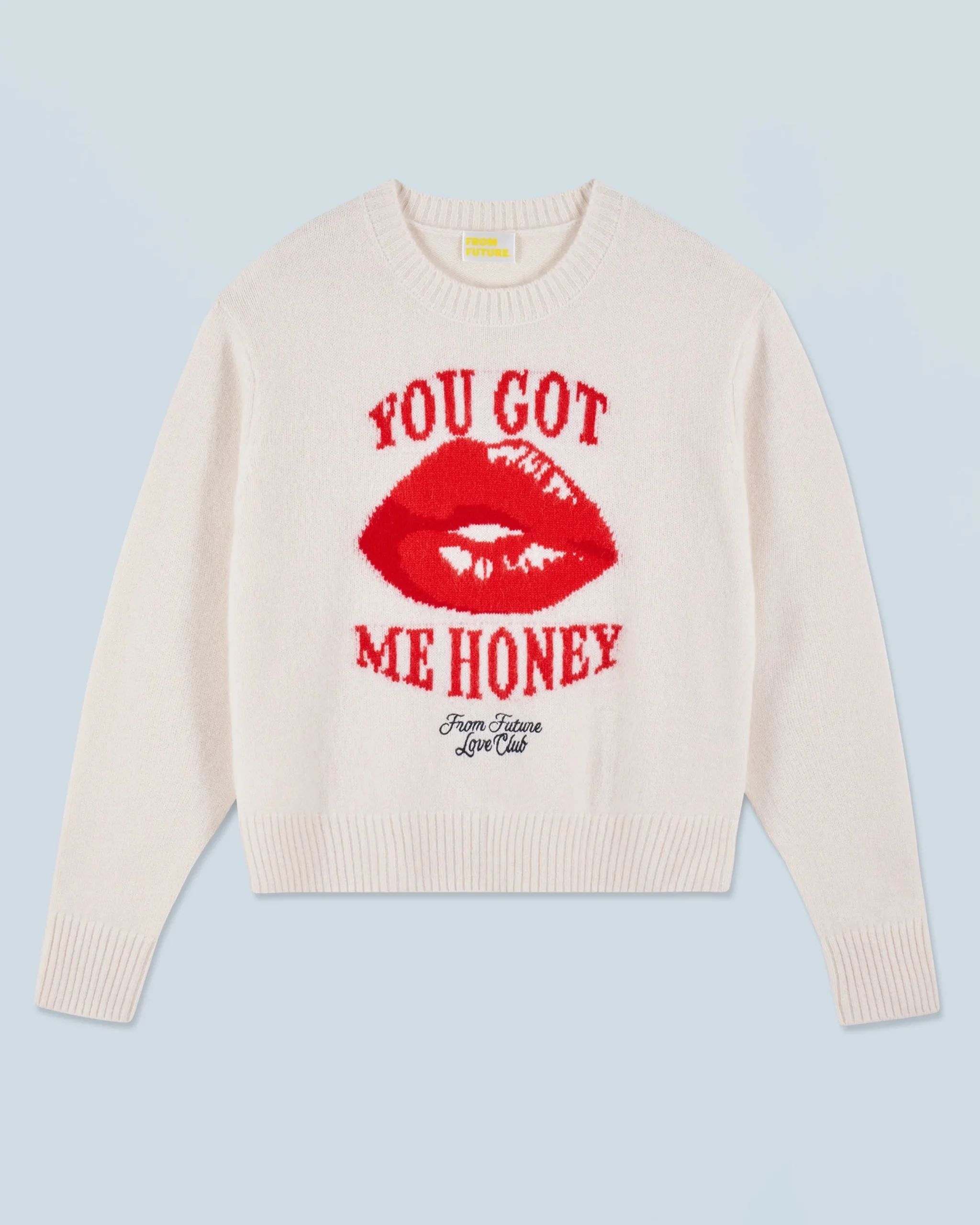 FROM FUTURE Pull Col Rond Red Lips Ecru Outlet