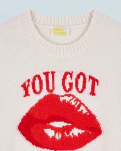 FROM FUTURE Pull Col Rond Red Lips Ecru Outlet
