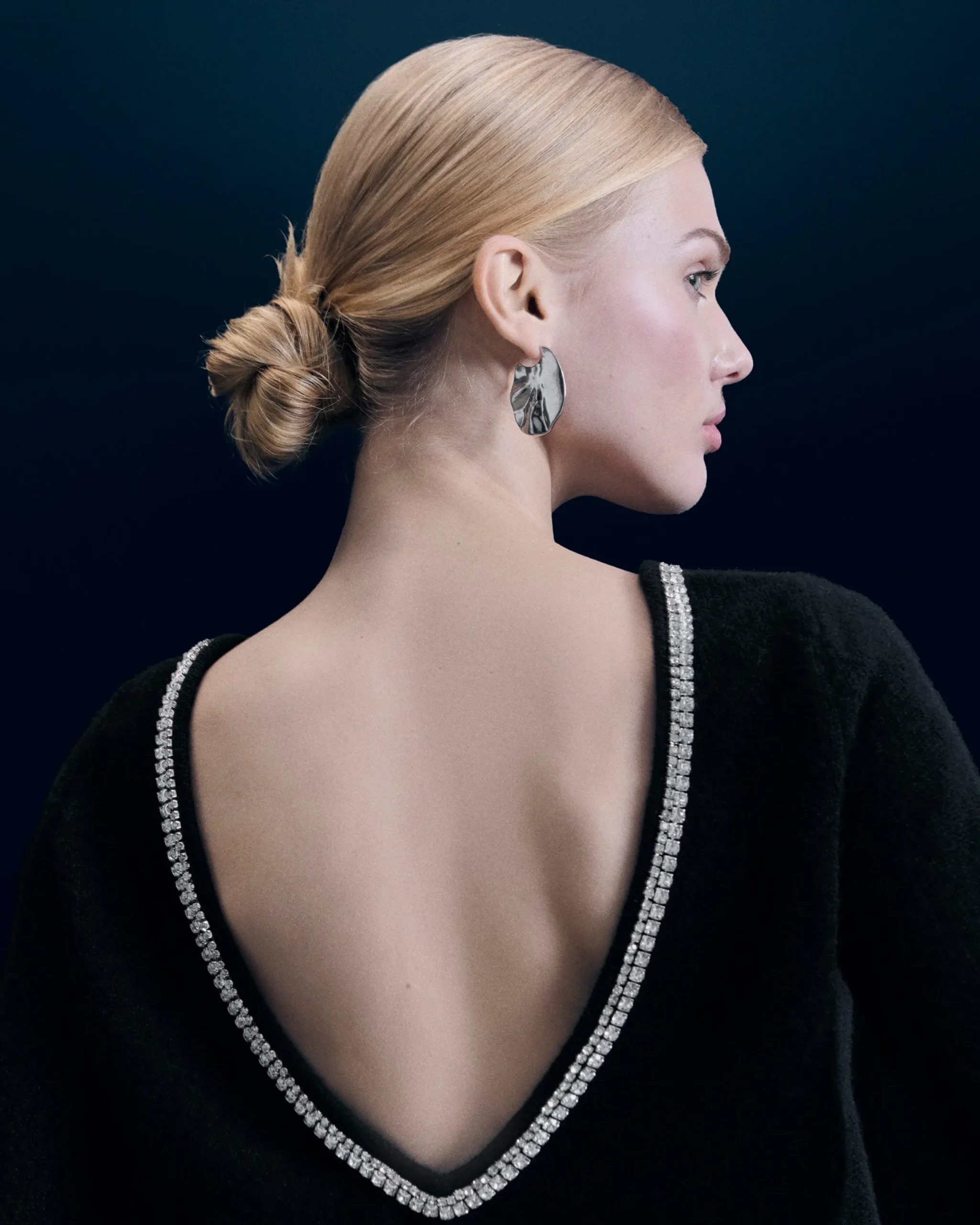 FROM FUTURE Pull Col Rond Strass Dos Nu Noir Cheap