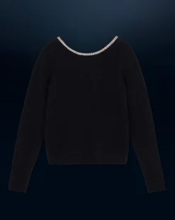 FROM FUTURE Pull Col Rond Strass Dos Nu Noir Cheap
