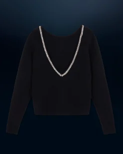 FROM FUTURE Pull Col Rond Strass Dos Nu Noir Cheap