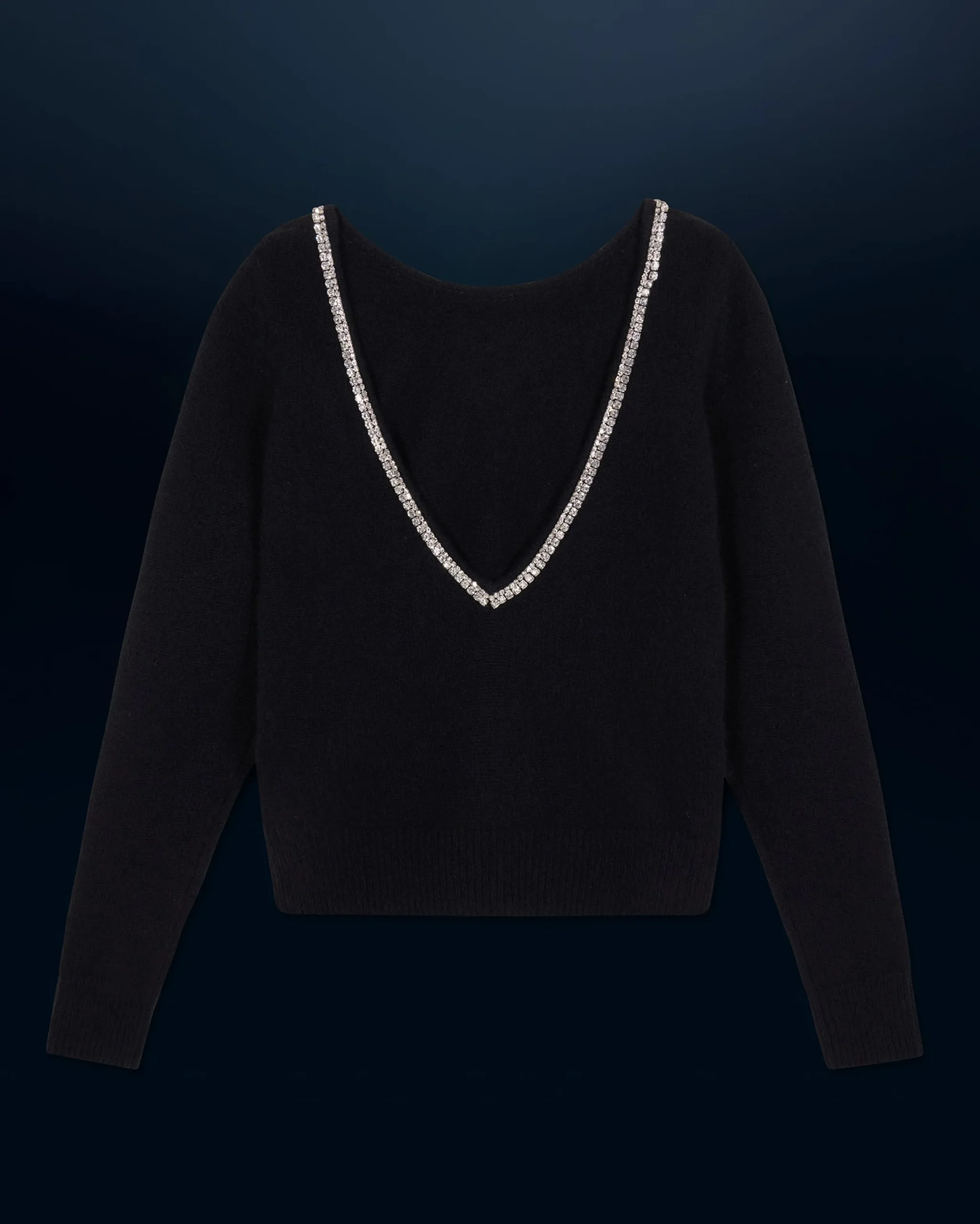 FROM FUTURE Pull Col Rond Strass Dos Nu Noir Cheap