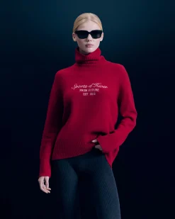 FROM FUTURE Pull Col Roulé DarkRed Clearance