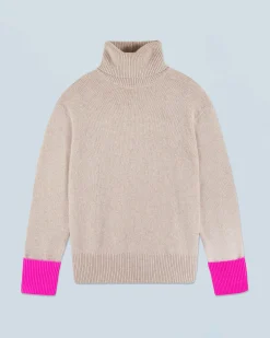 FROM FUTURE Pull Col Roulé BeigeMouliné Best