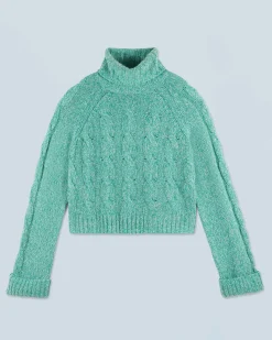 FROM FUTURE Pull Col Roulé GreenMouliné Cheap