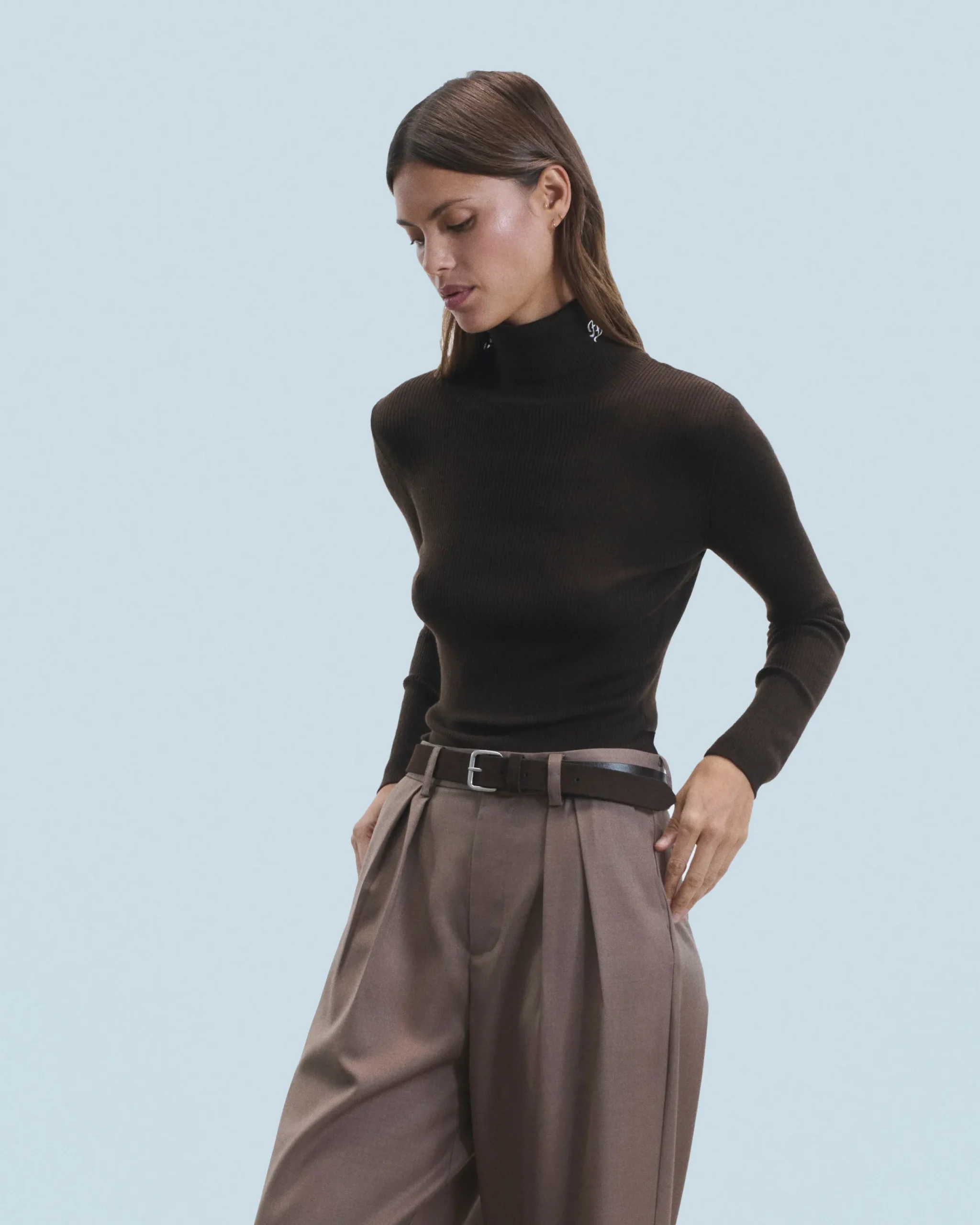 FROM FUTURE Pull Col Roulé Chocolat Clearance