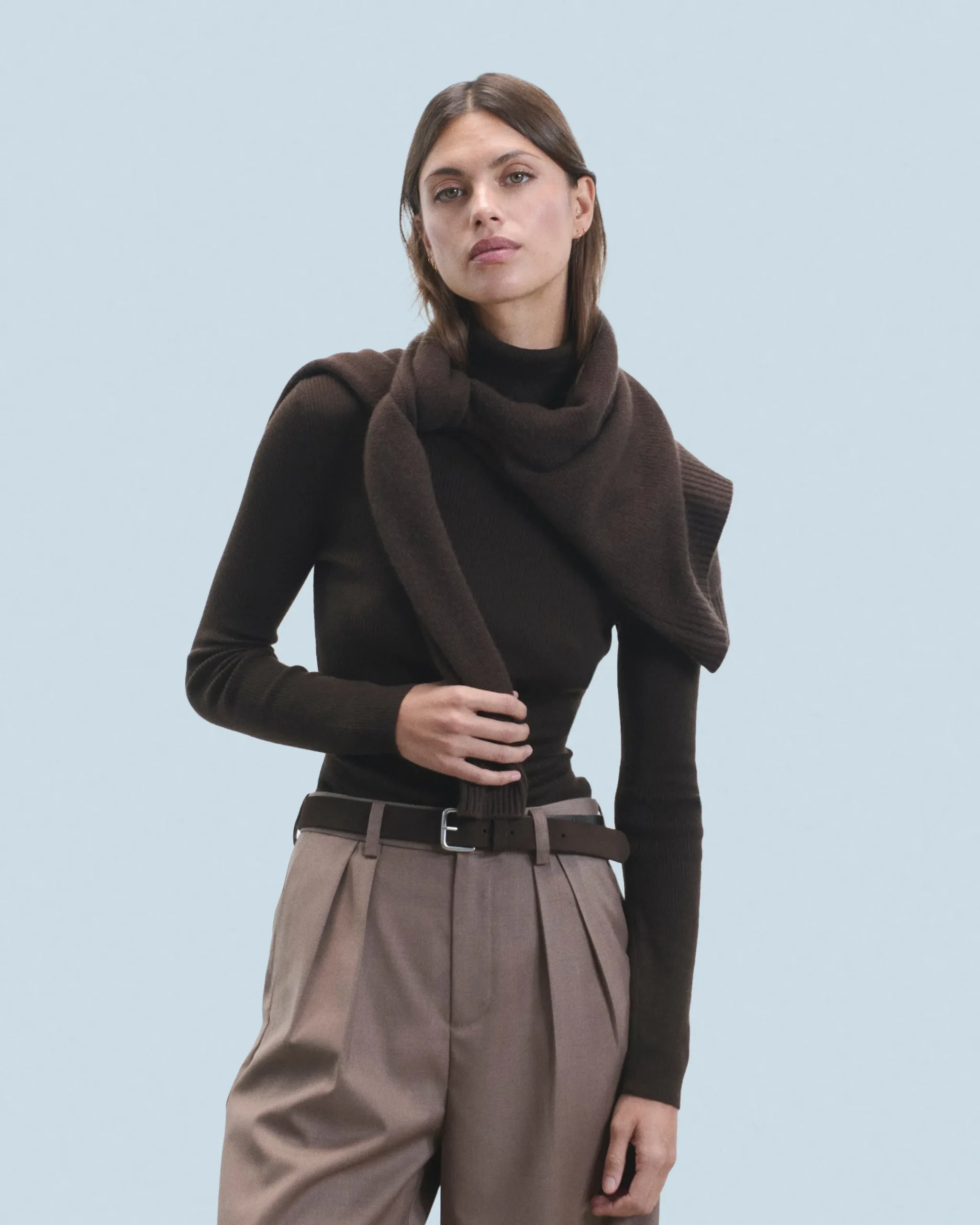 FROM FUTURE Pull Col Roulé Chocolat Clearance