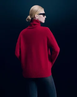 FROM FUTURE Pull Col Roulé DarkRed Clearance