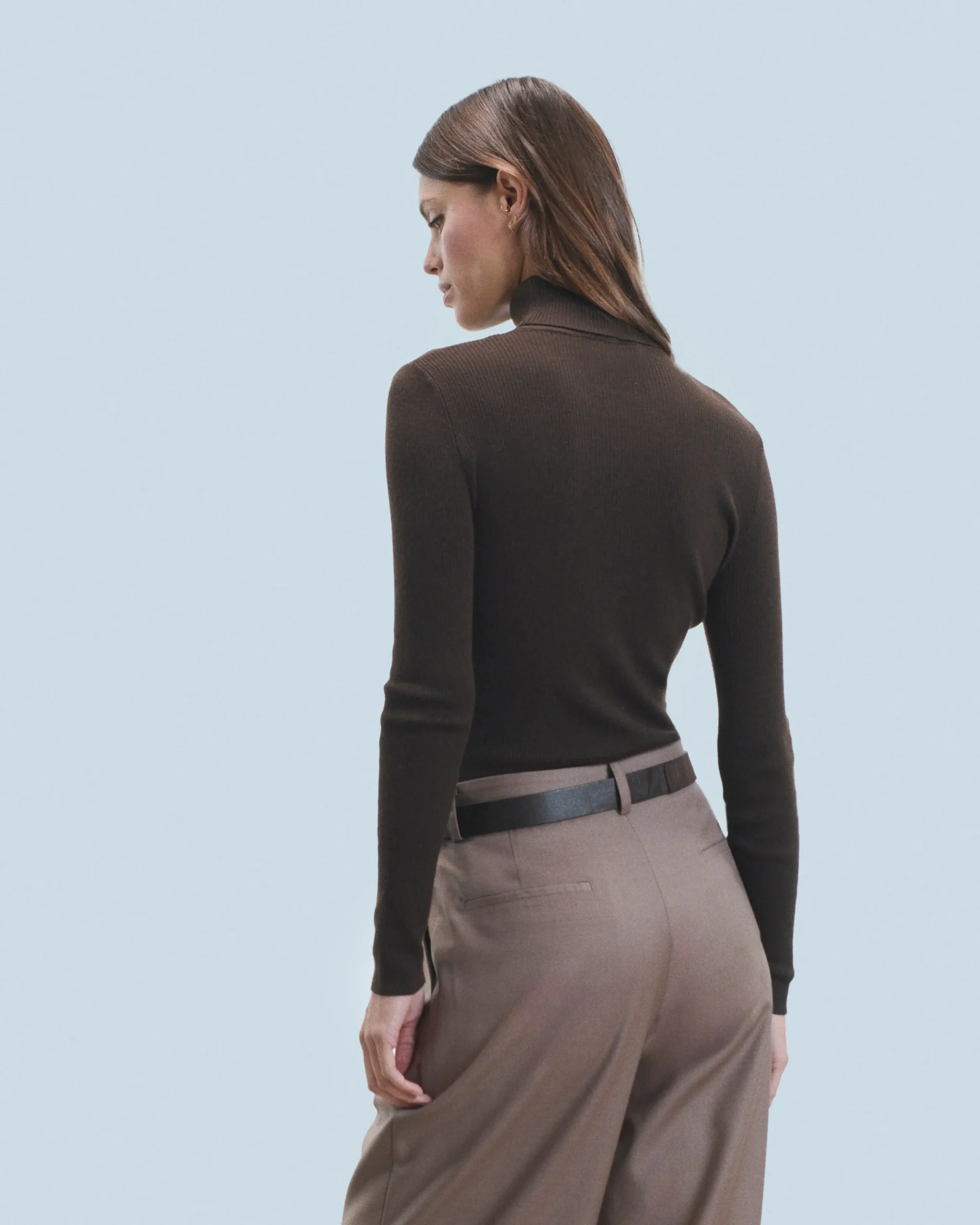 FROM FUTURE Pull Col Roulé Chocolat Clearance