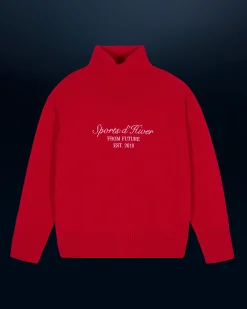 FROM FUTURE Pull Col Roulé DarkRed Clearance
