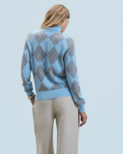 FROM FUTURE Pull Col Roulé à Motif Losange BabyBlue Online