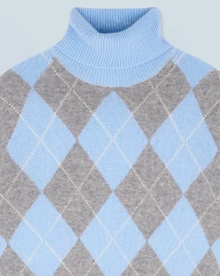 FROM FUTURE Pull Col Roulé à Motif Losange BabyBlue Online