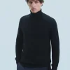 FROM FUTURE Pull Col Roulé Basique Noir Flash Sale