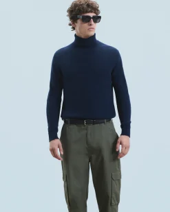 FROM FUTURE Pull Col Roulé Basique Epais Navy Cheap