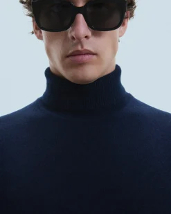 FROM FUTURE Pull Col Roulé Basique Epais Navy Cheap