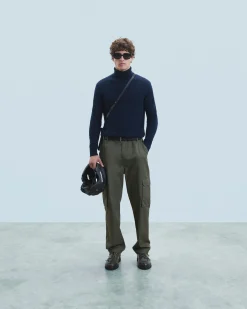 FROM FUTURE Pull Col Roulé Basique Epais Navy Cheap