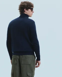 FROM FUTURE Pull Col Roulé Basique Epais Navy Cheap