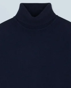 FROM FUTURE Pull Col Roulé Basique Epais Navy Cheap