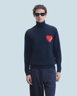 FROM FUTURE Pull Col Roulé Coeur Navy Shop