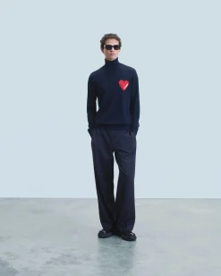 FROM FUTURE Pull Col Roulé Coeur Navy Shop
