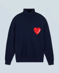 FROM FUTURE Pull Col Roulé Coeur Navy Shop
