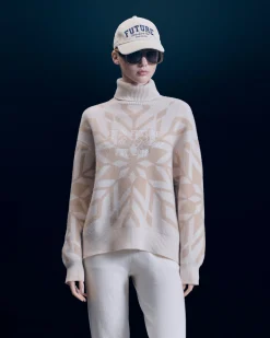 FROM FUTURE Pull Col Roulé Flocons Sable New