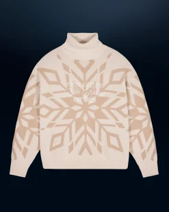 FROM FUTURE Pull Col Roulé Flocons Sable New
