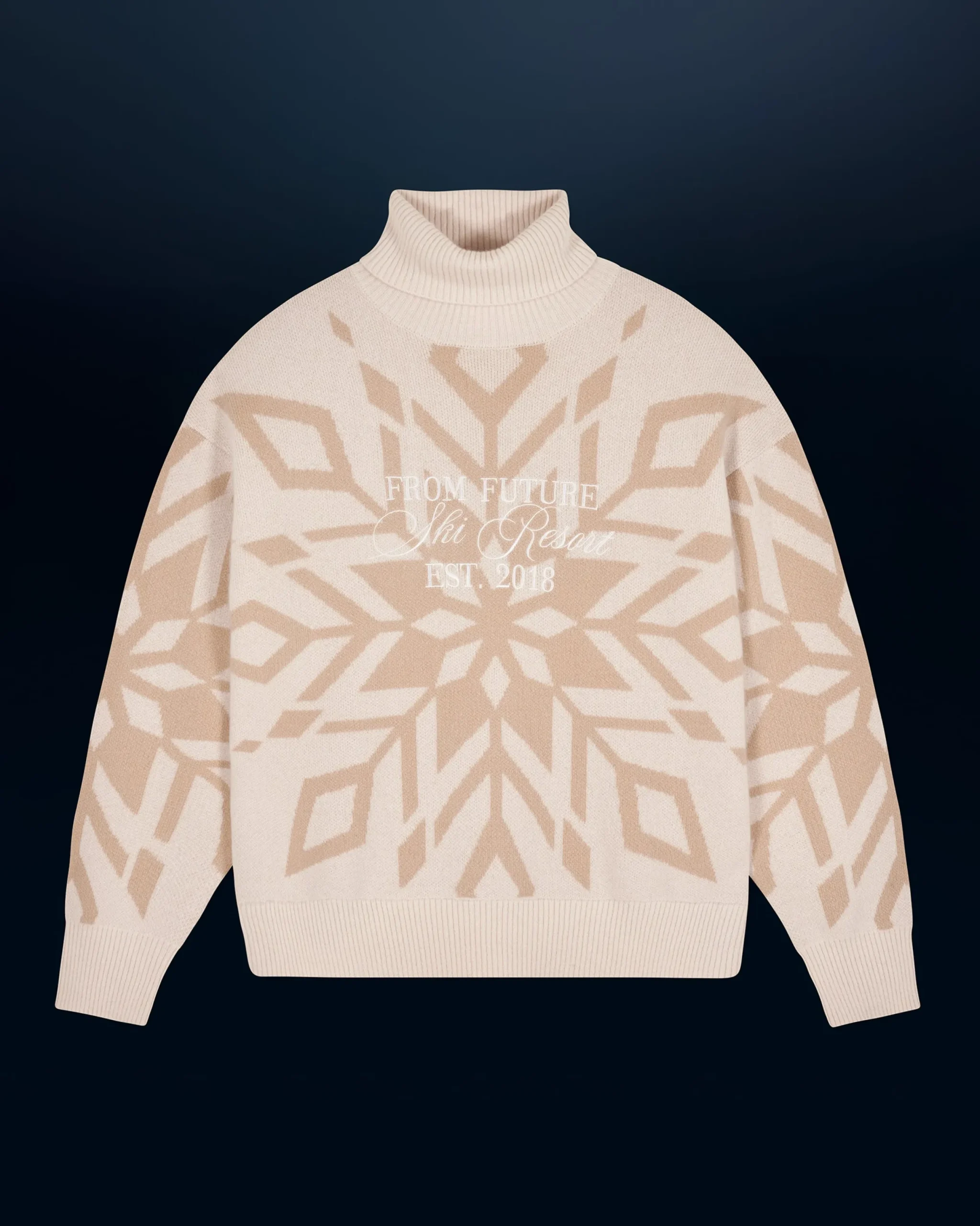 FROM FUTURE Pull Col Roulé Flocons Sable New