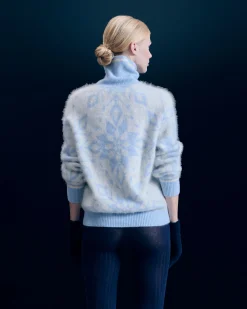 FROM FUTURE Pull Col Roulé Hairy à Motif Flocons BabyBlue Store