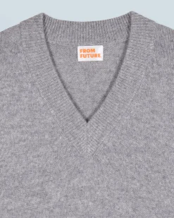 FROM FUTURE Pull Col V GrisChinéFoncé Discount
