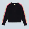 FROM FUTURE Pull Col V Bandes Manches Multicolore Noir Sale