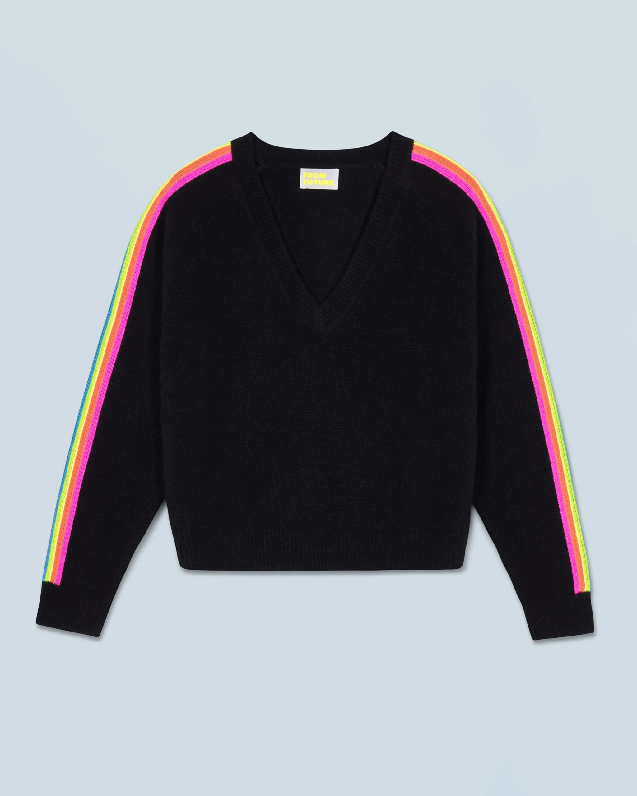 FROM FUTURE Pull Col V Bandes Manches Multicolore Noir Sale