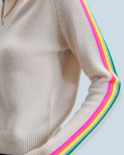 FROM FUTURE Pull Col V Bandes Manches Multicolore Sable Store