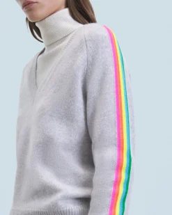 FROM FUTURE Pull Col V Bandes Manches Multicolore GrisChinéClair Sale