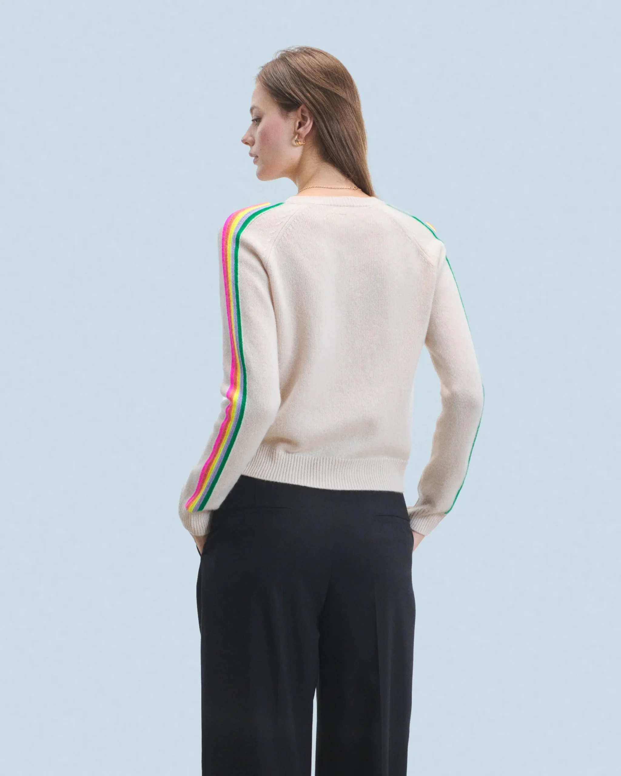 FROM FUTURE Pull Col V Bandes Manches Multicolore Sable Store