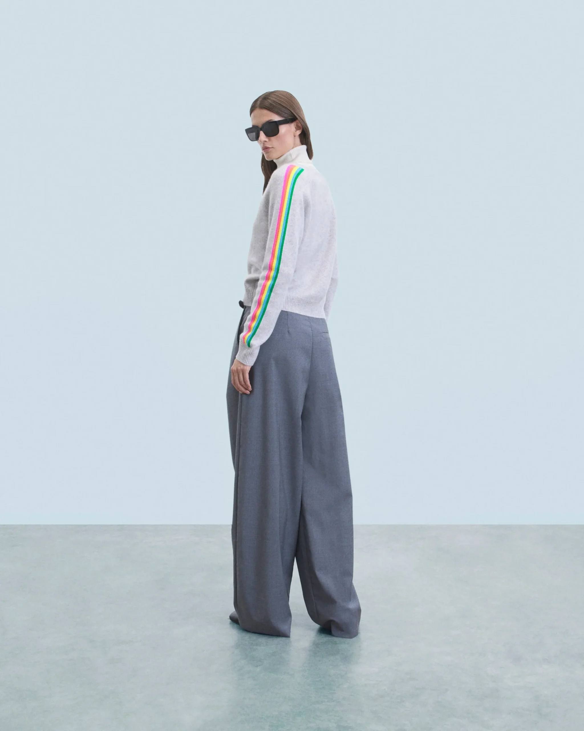 FROM FUTURE Pull Col V Bandes Manches Multicolore GrisChinéClair Sale