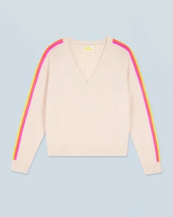FROM FUTURE Pull Col V Bandes Manches Multicolore Sable Store